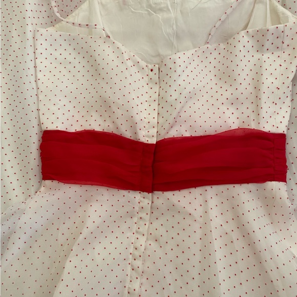 ILGWU Union Made Vintage Red Polka Dot w Eyelet Trim Ruffled Prom Dress - Picture 16 of 16